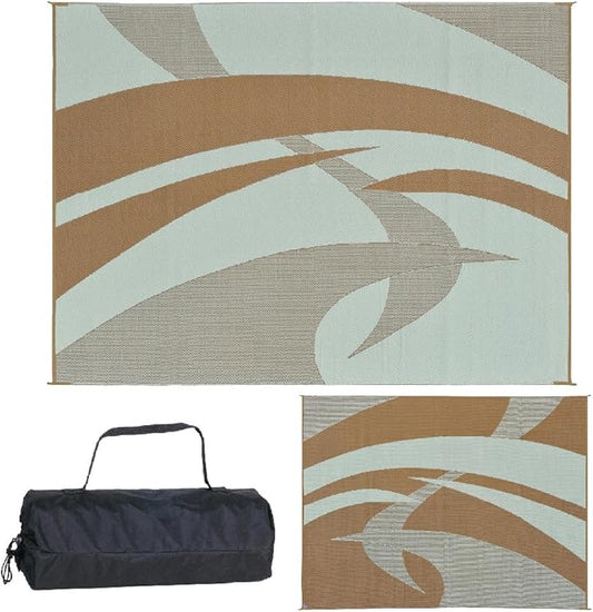 Stylish Camping 159127 9-feet by 12-feet Reversible Mat, Plastic Straw Rug, Large Floor Mat for Outdoors, RV, Patio, Backyard, Picnic, Beach, Camping (Brown/Beige)