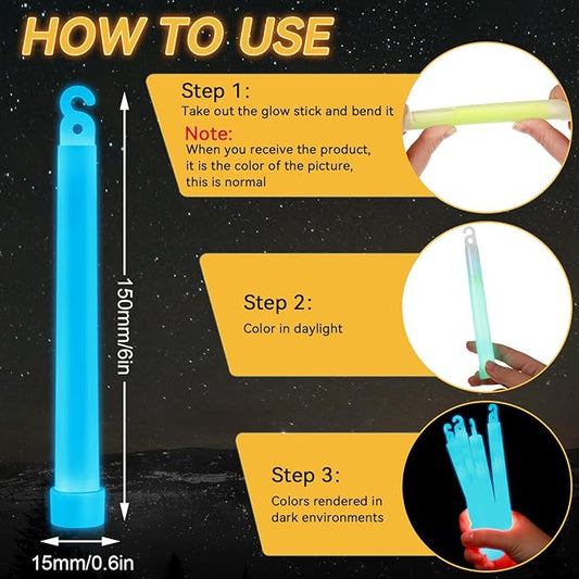 Shappy 30 Pcs 6 Inch Glow Sticks with 12 Hour Duration Bright Emergency Light Sticks for Camping Hiking Activities Glowsticks for Party Bulk Accessories