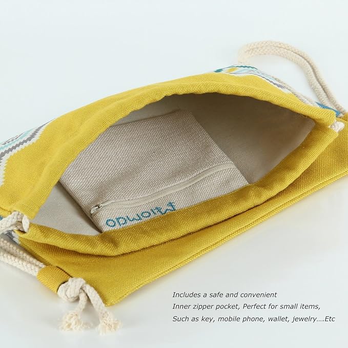 Drawstring Backpack Bohemia Style String Bag Canvas Beach Sport Daypack