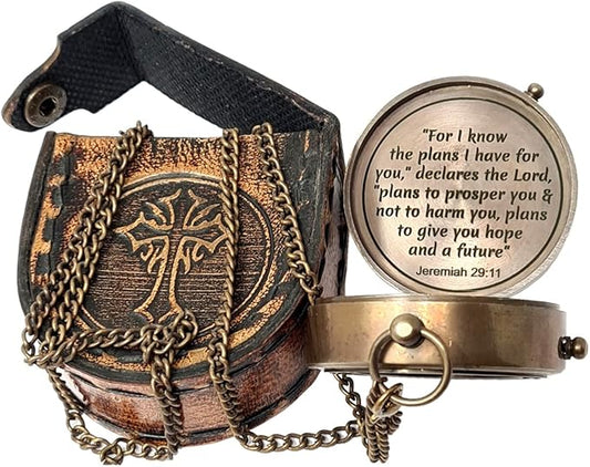 Brass Nautical - Brass Compass Engraved Gift for Son, Grandson, Daughter, Baptism, Confirmation Communion Godson Church Graduation Day