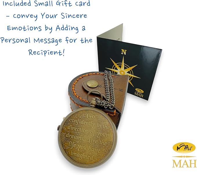 True North Compass – Go Confidently in The Direction of Your Dreams – Embossed Brass Compass – Graduation, Confirmation, Birthday, Motivational Gift for Him, Her, Students, Boys, Girls, High School