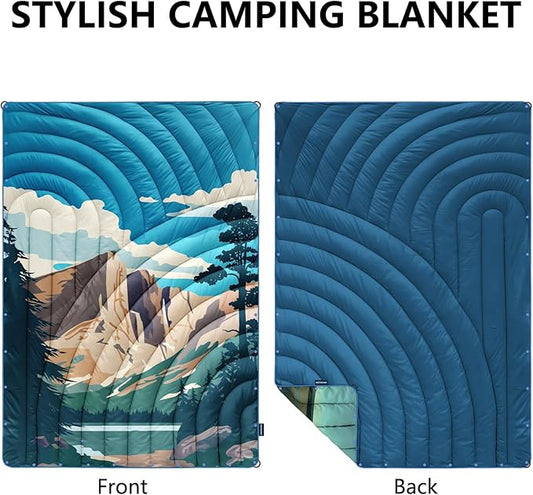 Camping Blanket,Lightweight Down Alternative Puffy Printed Camping Blanket Packable Outdoor Blanket for Camping,Traveling, Stadium, Hiking, Picnics
