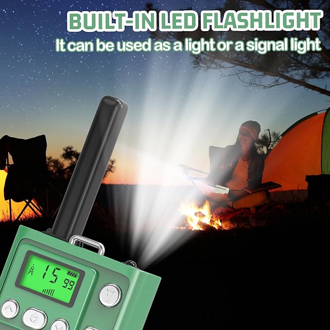 Walkie Talkies, Selieve Walkie Talkies for Adults Long Range with 22 Channels, 2 Pack Radios Walkie Talkies with LED Flashlight, Foldable Antennas for Hiking Camping Trip (Green)