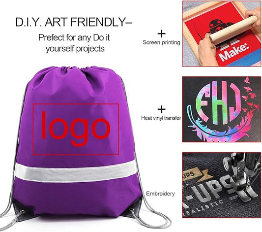 BeeGreen Drawstring Backpack Bags 20,30,50 Packs Reflective String Bags for Gym Sport Trip Cinch Sack DIY for Women Men