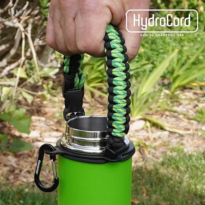 HydroCord Handle for Hydro Flask Wide Mouth Water Bottles, Hydroflask 1.0, Iron Flask, Thermoflask and Takeya Reusable Water Bottles, Paracord Survival Strap