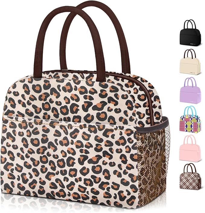 Lunch Bag Women,Lunch Box Adult for Women Men Reusable Insulated Lunch Tote Bag,Leakproof Food Handbags Case High Capacity for Travel Work Picnic Beach,Leopard