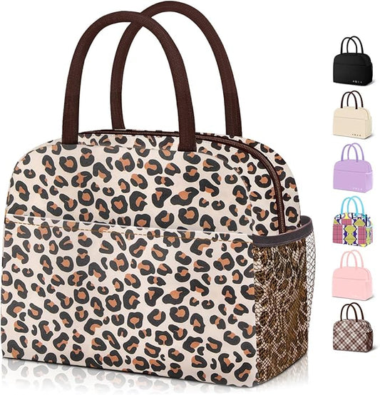 Lunch Bag Women,Lunch Box Adult for Women Men Reusable Insulated Lunch Tote Bag,Leakproof Food Handbags Case High Capacity for Travel Work Picnic Beach,Leopard