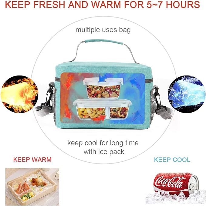 Lunch Bag for Men/Women, Insulated Reusable Lunch Box Leakproof Cooler Tote Bag Freezable with Adjustable Shoulder Strap for Office Work Picnic Beach(Cyan)