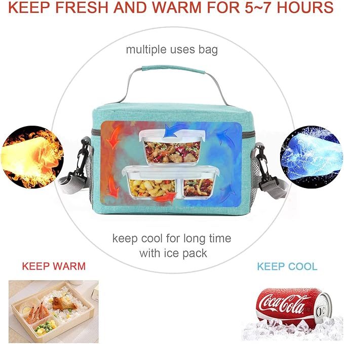 Lunch Bag for Men/Women, Insulated Reusable Lunch Box Leakproof Cooler Tote Bag Freezable with Adjustable Shoulder Strap for Office Work Picnic Beach(Cyan)
