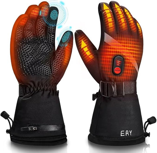 EAY Heated Gloves for Men Women with Rechargeable 7.4V 3000mAh Battery, Touch Screen Waterproof Heated Motorcycle Gloves, Winter Warm Electric Gloves for Ski Work Snowboarding Hunting Hiking Camping