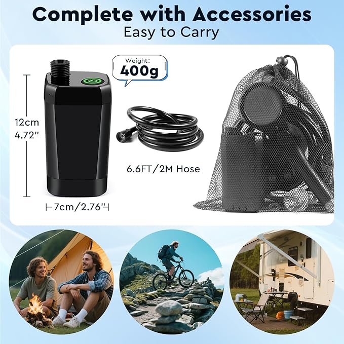 Portable Camping Shower, 6000mAh Rechargeable Outdoor Shower Pump with LED Display, 3 Spray Modes, IPX7 Waterproof Camping Shower Kit for Hiking, Travel, Car Washing, RV, Pet Bath