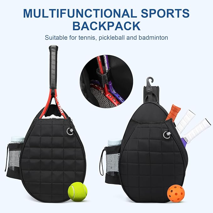 Pro Tennis Crossbody Sling Bag: Waterproof 2-Racket Quilted Pickleball Bag with Wet/Dry Compartment | Durable Unisex Design for Women, Men and Youth