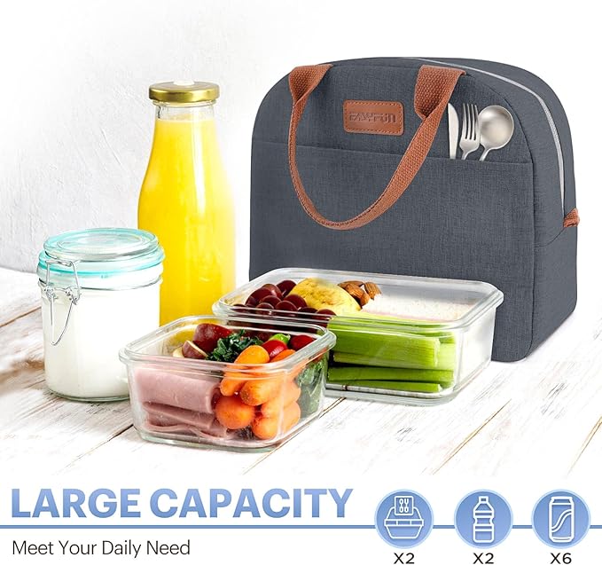 Lunch Bag for Women & Men Adult Insulated Lunch Box, Small Leakproof Cooler Food Lunch Containers Reusable High Capacity Lunch Tote Bags for Work, Travel, Outdoor (Navy Blue)