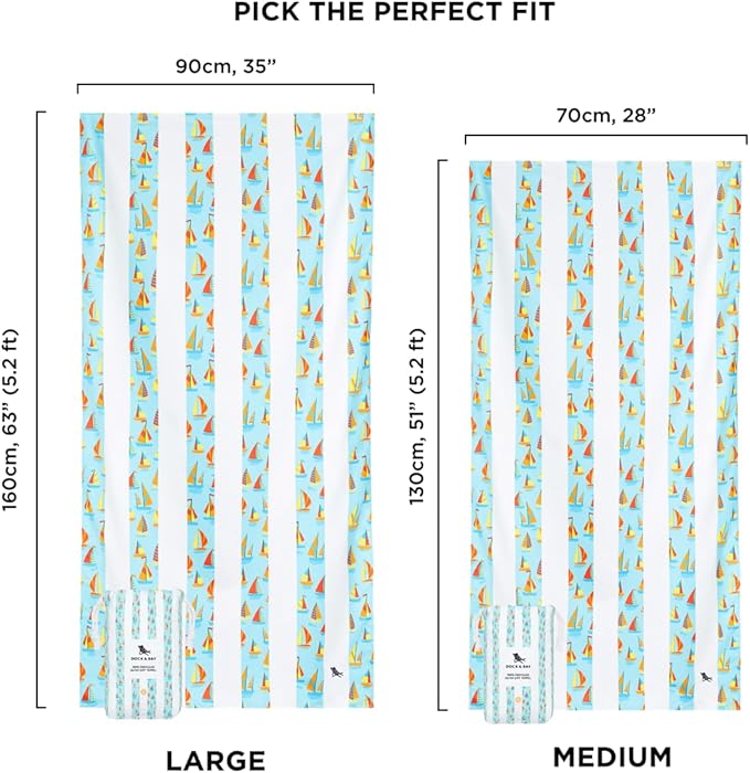 Dock & Bay Quick Drying Towel - for Sports, Gym, Travel, Yoga, Camping, Swimming - Super Absorbent, Compact, Lightweight - 100% Recycled Materials - Includes Bag - Variable Sizes