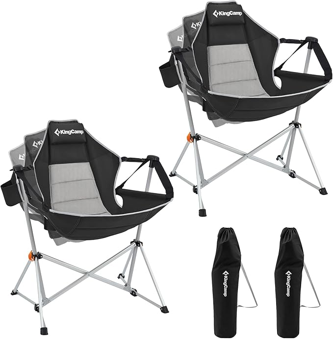 KingCamp Hammock Camping Chair, Swinging Portable Folding Camp Chairs for Adults 400lbs Heavy Duty Foldable Oversized Rocker with Aluminum Alloy Frame Cup Holder Pillow for Outdoor Beach Patio Sport