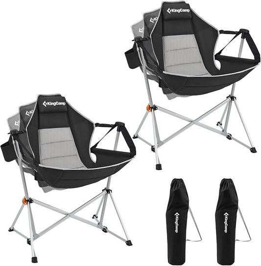 KingCamp Hammock Camping Chair, Swinging Portable Folding Camp Chairs for Adults 400lbs Heavy Duty Foldable Oversized Rocker with Aluminum Alloy Frame Cup Holder Pillow for Outdoor Beach Patio Sport