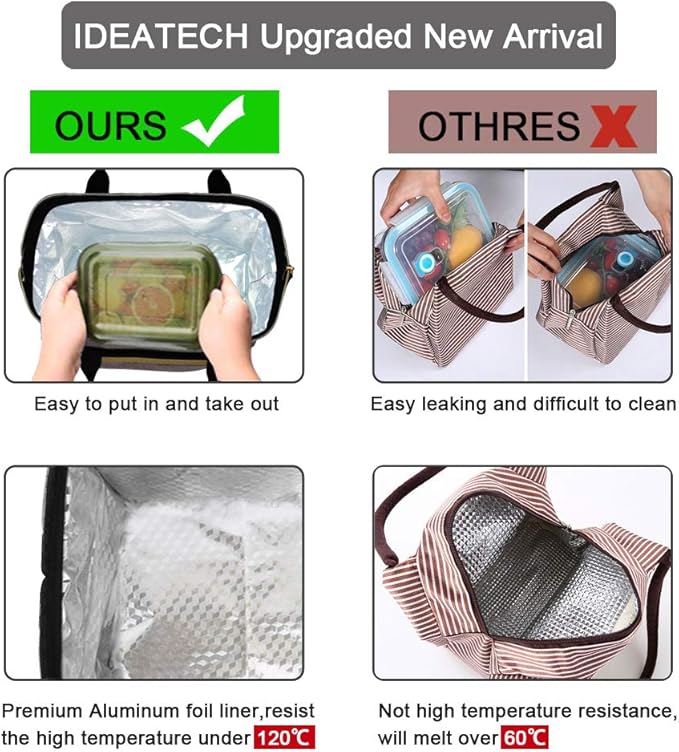 IDEATECH Lunch Bags for Women Insulated, Lunch Cooler Bag for Work, Leak Proof Large Lunch Tote Bag, Lunch Bag with Adjustable Shoulder Strap for Office/Picnic/Fishing/Beach(Grey)