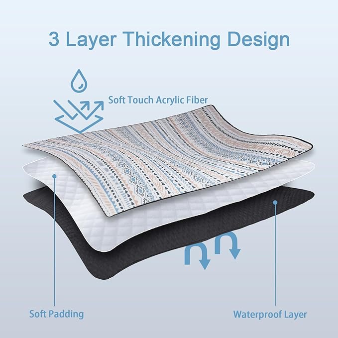 Picnic Blanket Extra Large(79" x 82"), 3-Layer Thickening Camping Blanket, Machine Washable Outdoor Blanket, Wear-Resistant, Soft and Comfortable, Sandproof Beach Mat for Beach, Park, Lawn(Boho Blue)