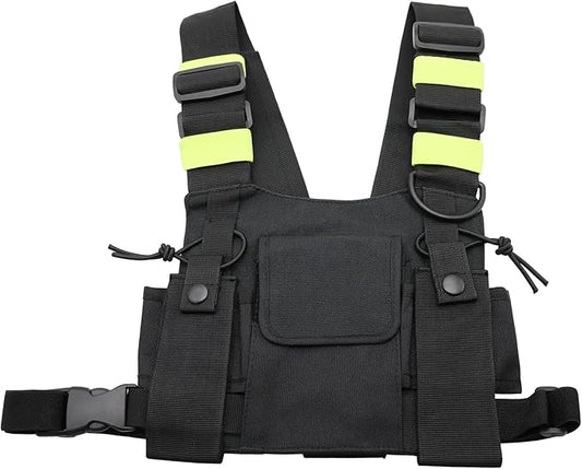 Universal Radio Harness Chest Rig Bag Pocket Pack Holster Vest for Motorola Midland Two Way Radio (Rescue Essentials) (Bright Green)