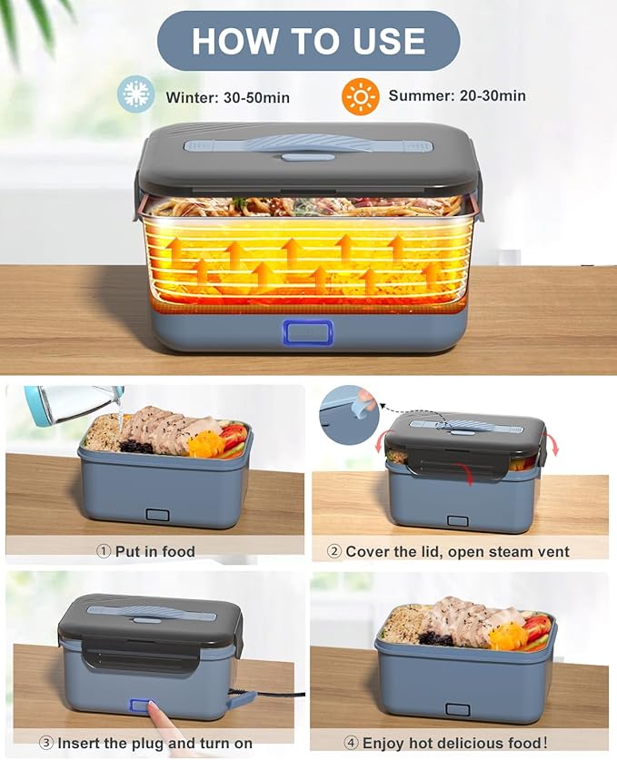 Electric Lunch Box Food Heater, New 100W Portable Food Warmer, Heated Lunch Box for Adults Car/Home with 1.8L Removable Stainless Steel Container, Christmas White Elephant Gifts, 12V/24V/110V/220V