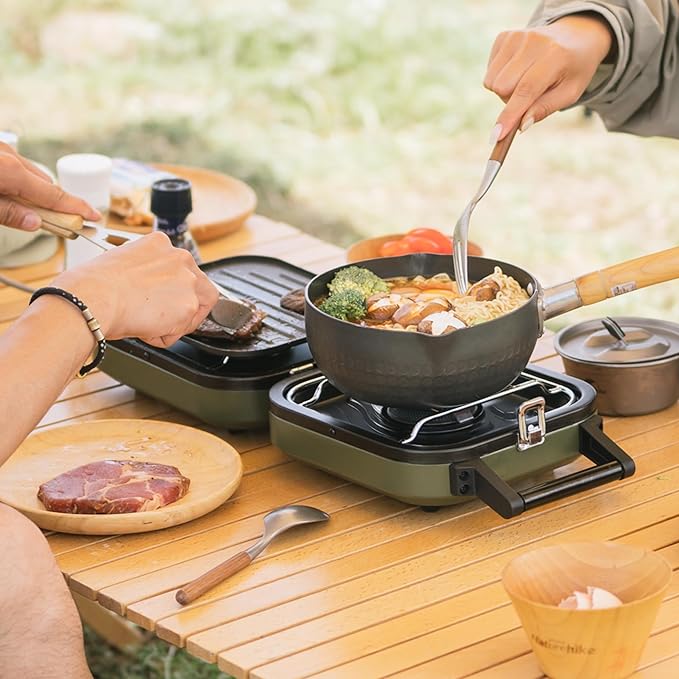 Naturehike 2 Burner Folding Camping Stove with Griddle, Portable Camp Isobutane Gas Stove with 16000 BTU Adjustable Burners & Piezo Ignition