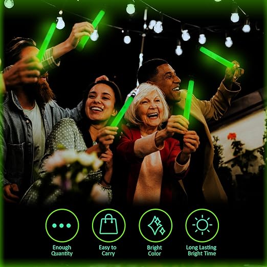 Sotiff Bright 6 Inch Large Glow Sticks Bulk Light Stick Green Emergency Glow in The Dark Sticks with 12 Hour Duration for Camping Hiking Outdoor Parties Activities Survival Storms Blackouts(48 Pcs)