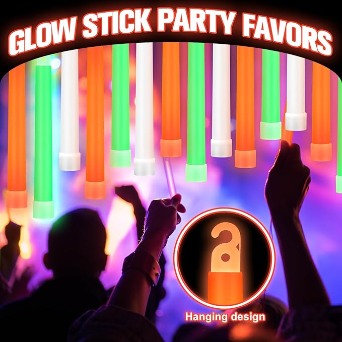 Sotiff 96 Pcs 6 Inch Large Bright Glow Sticks Light Sticks Halloween Favors Emergency Chem Sticks Cheer Stick for Party Activities Birthday Wedding Concerts Halloween Decor