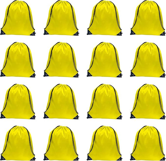GoodtoU Drawstring Bags, Drawstring Backpack Bulk Nylon Backpack Draw String Back Bag Cinch Sack Drawstring Gym Bag String Backpack for Sport, Traveling, Team (Yellow, 16Pcs)
