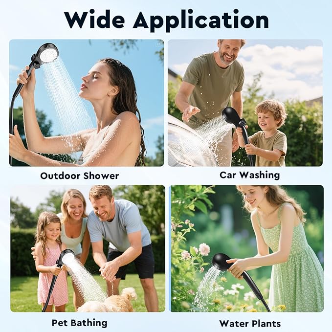 Portable Camping Shower, 6000mAh Rechargeable Outdoor Shower Pump with LED Display, 3 Spray Modes, IPX7 Waterproof Camping Shower Kit for Hiking, Travel, Car Washing, RV, Pet Bath