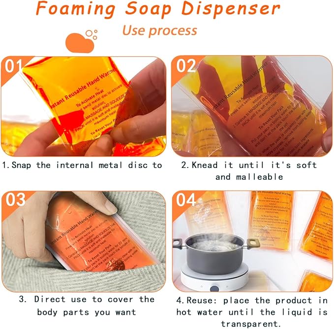 Reusable Snap Heat Pack, Hand Warmers Click, Hand Warmers Boil Click Heat Pocket Hand Warmer, Pouch Gel Hand Warmers for Camping for Outdoor, Indoor, Working, Studying, Camping, Warm Gifts (Set of 4)