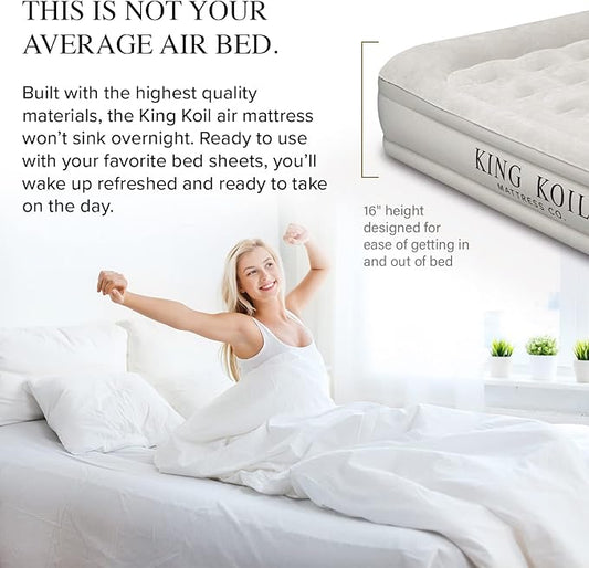 King Koil Luxury Twin Air Mattress with Built-in High Speed Pump for Camping, Home & Guests - 16" Twin Size Double High Airbed Luxury Inflatable Blow Up Mattress Waterproof