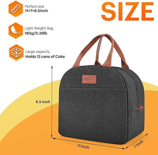 Lunch Bag for Women & Men Adult Insulated Lunch Box, Small Leakproof Cooler Food Lunch Containers Reusable High Capacity Lunch Tote Bags for Work, Travel, Outdoor (Black)