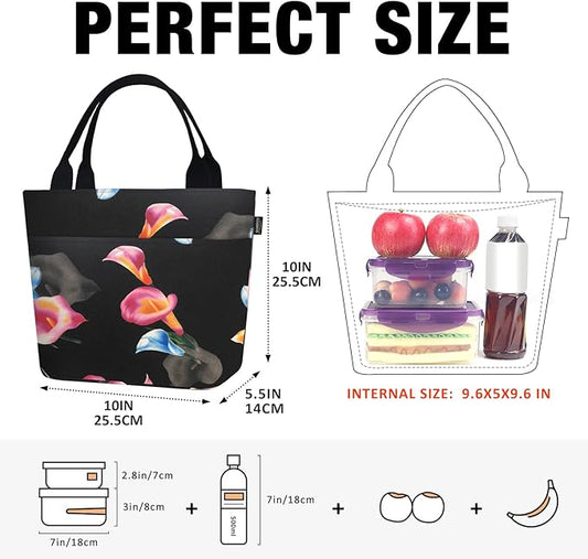 Aosbos Lunch Bags for Adult Lunch Box for Women Reusable Insulated Lunch Box Tote Bag Leakproof Lunch Bags Black Loncheras Para Mujer Lunch Tote Cooler Bag Insulated Bag Lunchboxes, Calla Lily