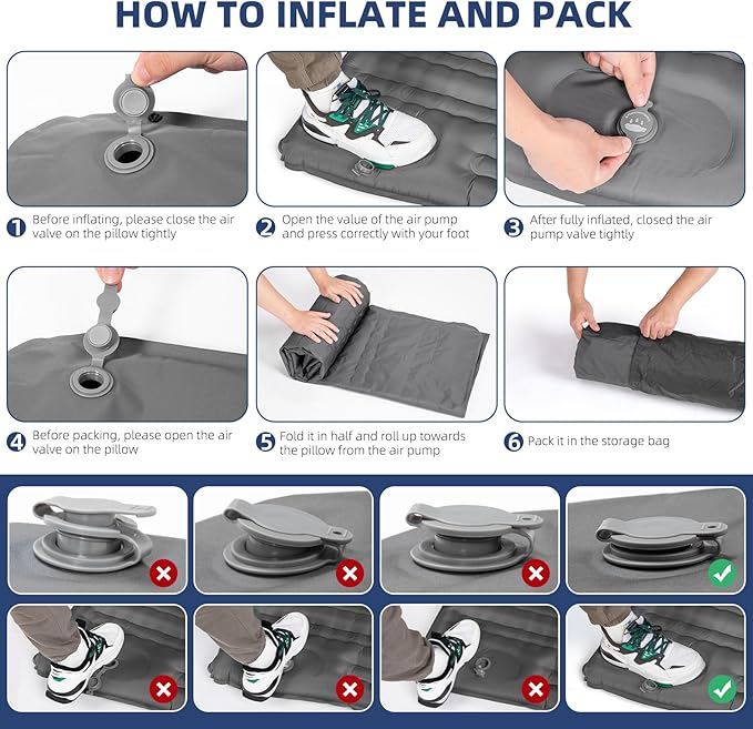 WANNTS Double Sleeping Pad, 6.0 Inches Extra Thick Ultralight Inflatable Sleeping Pad for Camping, Built-in Pump for Camping, Hiking, Airpad, Carry Bag, Repair Kit, Compact & Lightweight Air Mattress