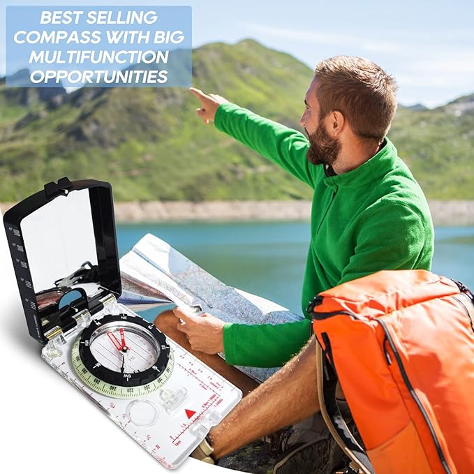 Posinly Advanced Orienteering Compass - Survival Whistle, Map Reading Field Compass for Camping, Hiking & Navigation, Great for Kids