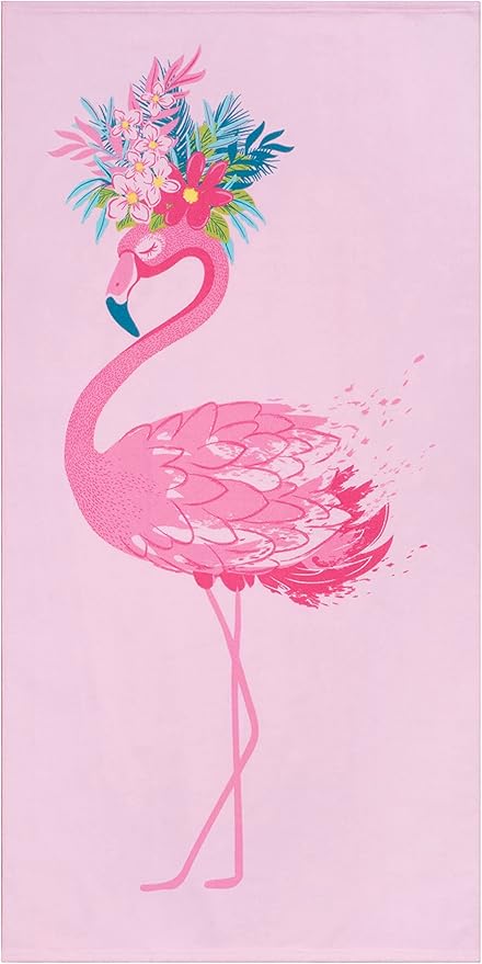 Beach Towel Printed, Quick Dry, Sand Resistant, for Pool, Beach, Gym, Camping, Travel-Floral Flamingo