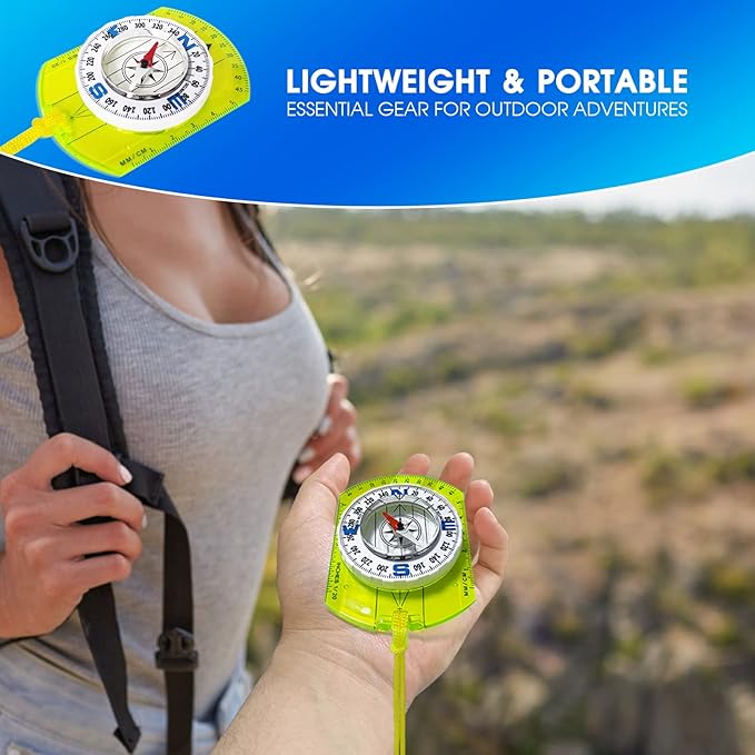 Posinly Advanced Orienteering Compass - Survival Whistle, Map Reading Field Compass for Camping, Hiking & Navigation, Great for Kids