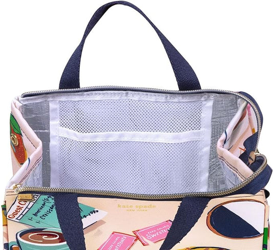 Kate Spade New York Cute Lunch Bag for Women, Large Capacity Lunch Tote, Adult Lunch Box with Silver Thermal Insulated Interior Lining and Storage Pocket, Rise and Shine