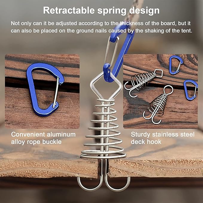 MOROBOR Deck Anchor Pegs, 10 PCS Windproof Aluminium Alloy Fish Bone Tent Stakes with Spring Buckle 5 Colors Portable Adjustable Octopus Wind Rope Anchor for Outdoor Camping(Square Top)