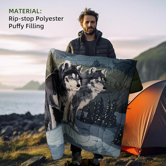 Outdoor Puffy Camping Blanket, Lightweight Windproof Warm Stadium Blanket, Packable Travel Camping Quilt for Cold Weather，Hiking, Backpacking,Sleeping, Hammock, Adventure 78"x 56"