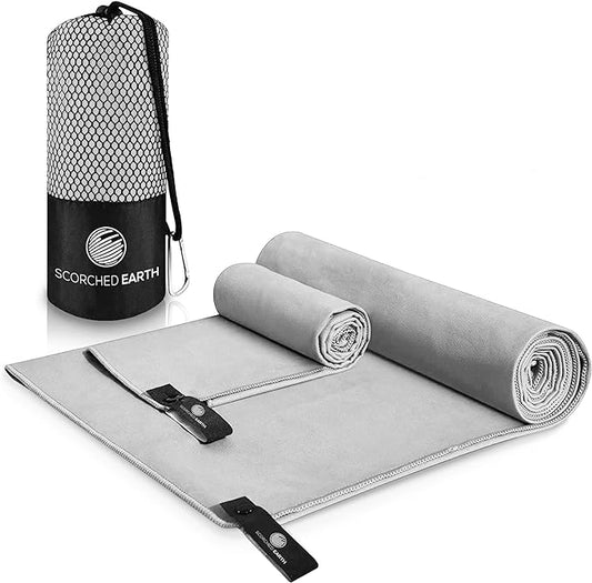 Microfiber Travel & Sports Towel Set - Quick Dry, Super Absorbent, Compact, Lightweight - for Camping, Backpacking, Hiking, Beach, Yoga, Swimming - Includes 2 Sizes + Carrying Bag & Clip
