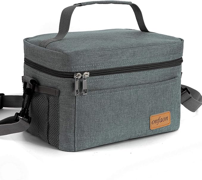 Lunch Bag for Men/Women, Insulated Reusable Lunch Box Leakproof Cooler Tote Bag Freezable with Adjustable Shoulder Strap for Office Work Picnic Beach(Grey)