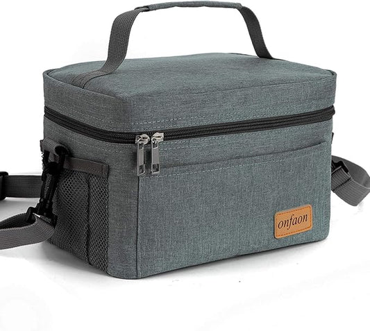 Lunch Bag for Men/Women, Insulated Reusable Lunch Box Leakproof Cooler Tote Bag Freezable with Adjustable Shoulder Strap for Office Work Picnic Beach(Grey)