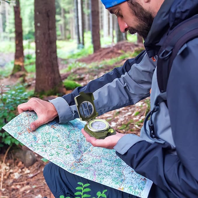 Military Compass, Hiking Compass for Survival with Lensatic Sighting, Luminous Navigation Compass Waterproof for Backpacking Orienteering Camping