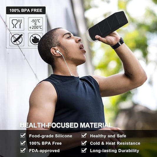 Collapsible Water Bottles 20.6oz, Silicone Foldable Portable Travel Water Bottle, Folding Lightweight Reusable Leakproof for Traveling Camping Hiking Cycling Yoga Sports Outdoor