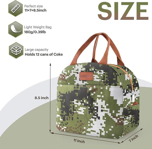 Lunch Bag for Women & Men Adult Insulated Lunch Box, Small Leakproof Cooler Food Lunch Containers Reusable High Capacity Lunch Tote Bags for Work, Travel, Outdoor (Green Digital)