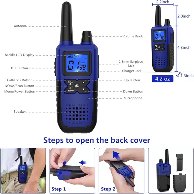 Walkie Talkies Rechargeable for Adults Long Range with Earpiece NOAA Weather Alert, Multi-purpose 2 Way Radio 4 Pack for Team Work Senior Care Kid Adventure Family Camping Hiking Skiing Cruise