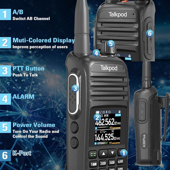 A36Plus Max Ham Radio Handheld, Airband Receiving and Scanning, Dual Band Long Range Two Way Radios with 3200mAh Rechargeable Battery, 1.44 inch Color Screen-2Pack (Black)