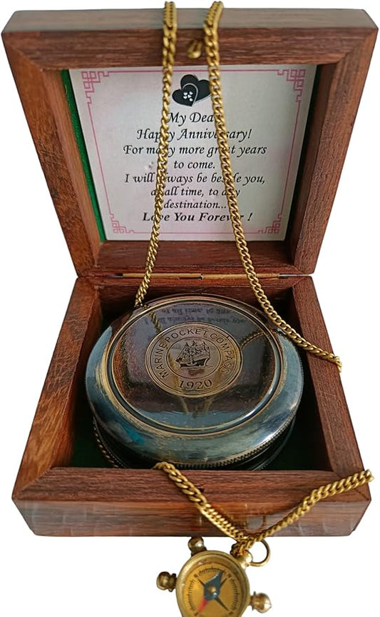 Brass Vintage Navigational Nautical Poem Compass with Beautiful Necklace, Made, Valentine Gift, Beautiful Bond, 100% Handmade, Directional Antique Gift by Decor Hunt
