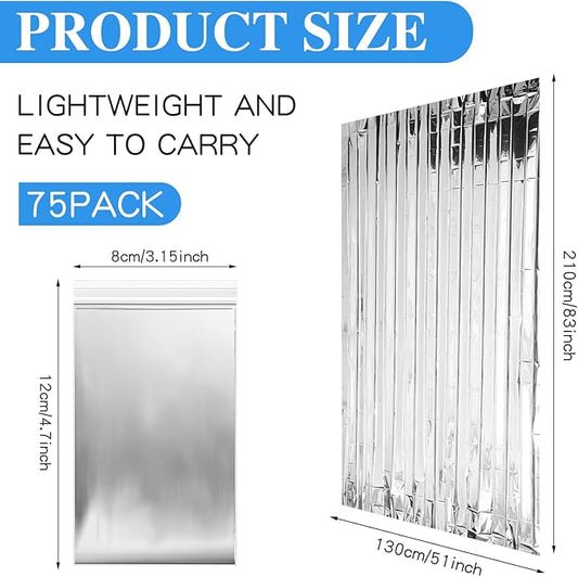 Macarrie 75 Pack Emergency Foil Thermal Blankets Silver Foil Survival Blanket Space Blanket Survival Kit for Outdoors, Camping, Hiking, Homeless, Survival or First Aid, Silver